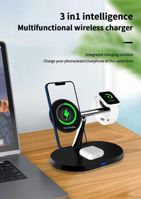 Magnetic Wireless Charging Station, 3 in 1 Wireless Charger for Phone 15W Charger Holder Support for Phone 15 14 13 12 Pro Max, Watch 9/8/7/6/SE/5...