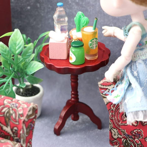 Miniature Dollhouse End Table 1:12 Scale Wooden Furniture Round Side Tea Table Model for Dollhouse Living Room Scene Decoration Gift (Brown)...