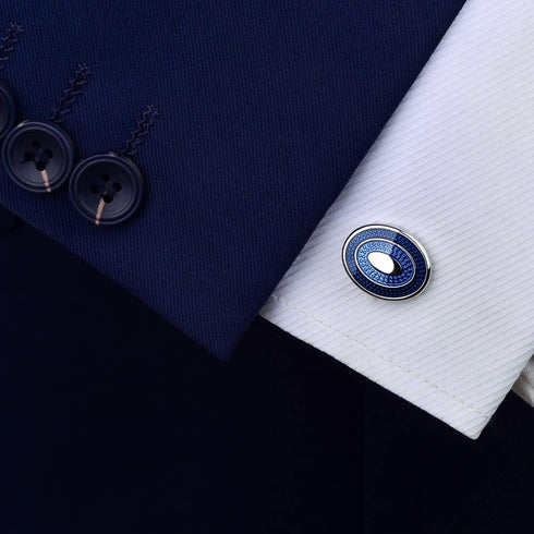 Fomissky Oval Navy Blue Cufflinks for Men Silver Plated, Personalized Men's Cuff Links Groom Wedding Gifts Tuxedo Business Shirt Accessories...