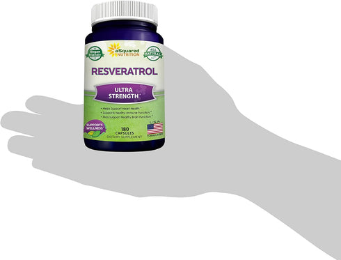 100% Natural Resveratrol - 1000mg Per Serving Max Strength (180 Capsules) Antioxidant Supplement, Trans-Resveratrol Pills for Heart Health & Pure,...