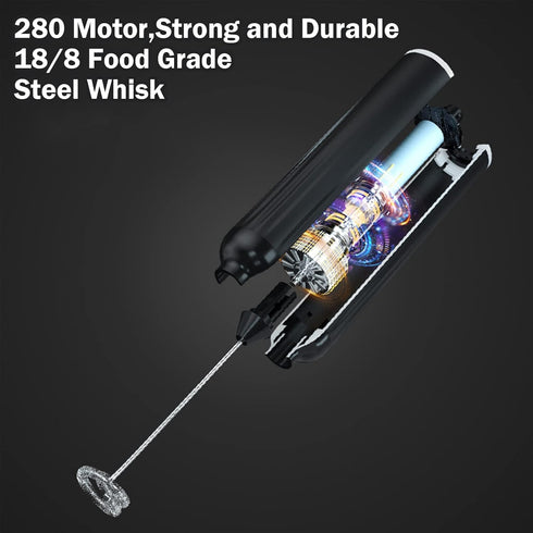 Milk Frother Handheld with 3 Stainless Steel Whisks, Rechargeable Electric Drink Mixer with Stand & Travel Case, Milk Foamer for Coffee, Latte, Ca...