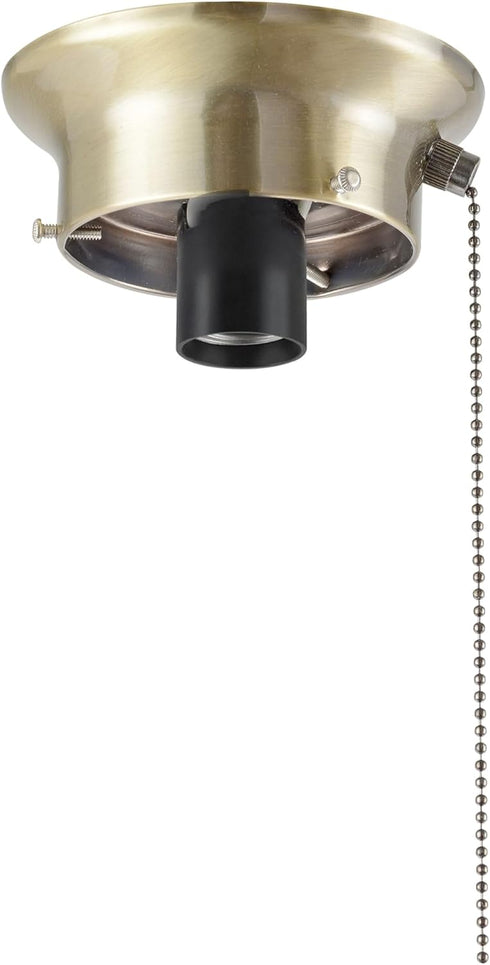 Aspen Creative 22101-07-1, Flush Mount Ceiling Fixture Shade Holder Kit with On/Off Pull Chain Switch in Antique Brass Finish 3-5/8" Fitter, 4-7/8...