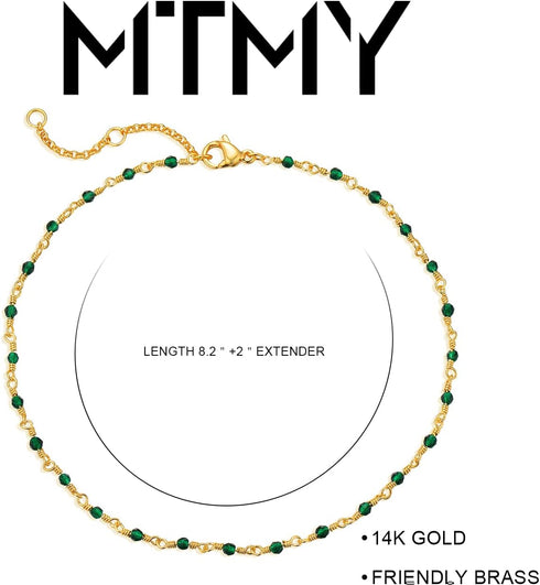 MTMY Gold Anklets for Women 14K Gold Plated Tiny Bead Anklet Green Rose Colorful Cubic Zirconia Tassel Foot Chain Dainty Adjustable Cute Anklets S...