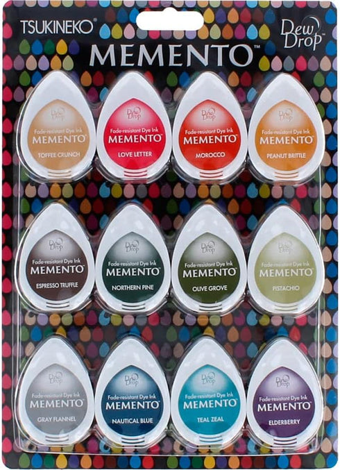 Tsukineko MD012300 Memento Dew Drops Fade Resistant 12-Piece Dye Inkpads Assortment, Snow Cones...
