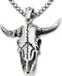 COOLSTEELANDBEYOND Stainless Steel Vintage Goat Bull Skull Pendant Necklace for Man, 30 inches Chain, Gothic Tribal...