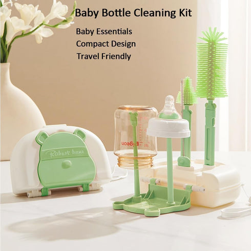 Baby Bottle Brush and Bottle Drying Rack Set,Baby Bottle Brush Travel Kit,Baby Bottle Brush Portable Bottle Holder for Baby(8 in 1,Green)....