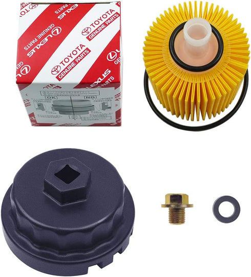 Genuine Oil Filter,Wrench,Oil Drain Plug Compatible With Lexus,Toyota,Camry,RAV4,Highlander,Sienna,Tundra And More With 04152-YZZA1 Oil Filter-Fit...