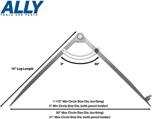ALLY Tools 12 Inch Precision Locking Wing Divider/Woodworking Compass with Pencil Holder INCLUDES Two Pencils and Pencil Sharpener Ideal for Drawi...