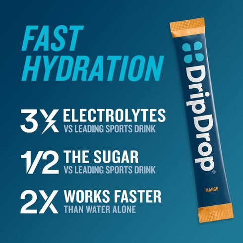DripDrop Hydration - Tropical Variety Pack - Electrolyte Drink Mix Single Serve Hydration Powder Packets - Mango, Açaí, Passion Fruit, Pineapple C...