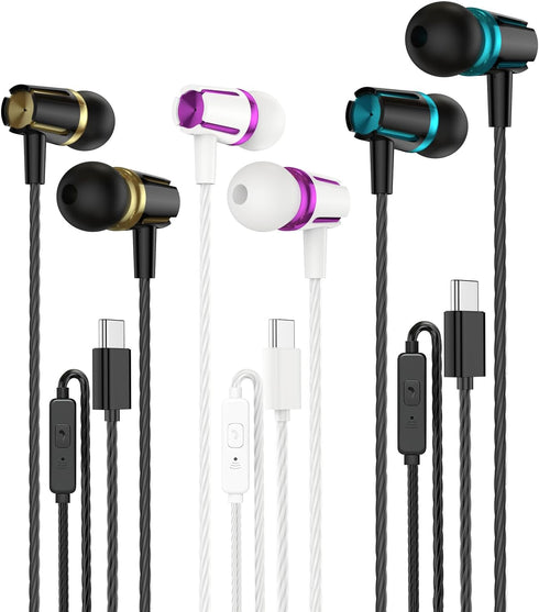 Rayleigh USB C Headphones with Microphone 3 Pack, Wired Earbuds with Heavy Bass, Type C Earphones with Noise Isolating, Compatible with iPad, Andr...