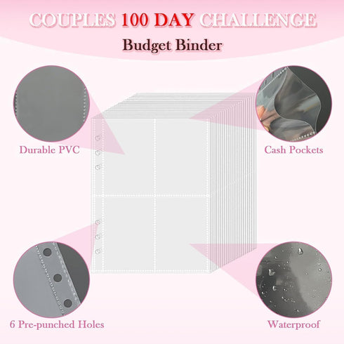 100 Envelope Challenge Binder, Saving Challenge Binder Budget Binder with Cash Envelopes Savings Challenge for Travel and Diary, Pink...