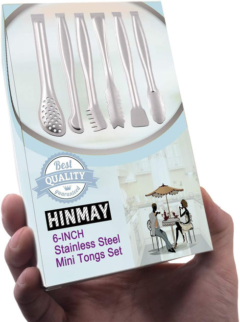 Small Serving Tongs Set 6-Inch Appetizer Tongs Stainless Steel Mini Tongs, Set of 6...