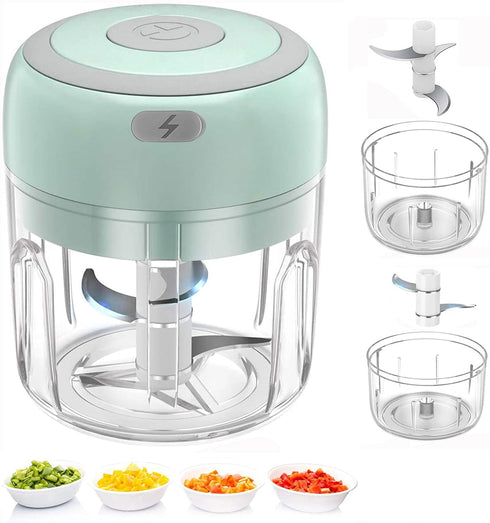 Electric Mini Food Chopper, Rechargable Small Food Processor for Garlic, Puree, Onion, Herb, Veggie, Ginger, Fruit Blender (250ml+100ml 2 cups, Gr...