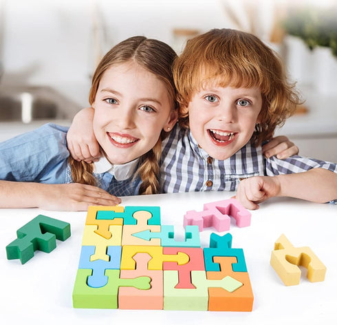 Wooden Shapes Puzzles Blocks Geometric Brain Teaser Montessori Toys Jigsaw 3D Logic IQ Game Shape Sorter Preschool STEM Educational Learning Gift ...