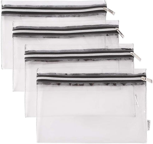 Clear Vinyl Zipper Multi-purpose Waterproof Office Home Supply Organizers toiletry Pouch Tool Bag 4-pack...