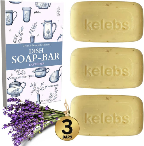 Lavender Hypoallergenic Dish Soap Bar - Organic - Pack of 3, Skin-Safe, Non-Toxic, Sustainable Kitchen Soap - Zero Waste...