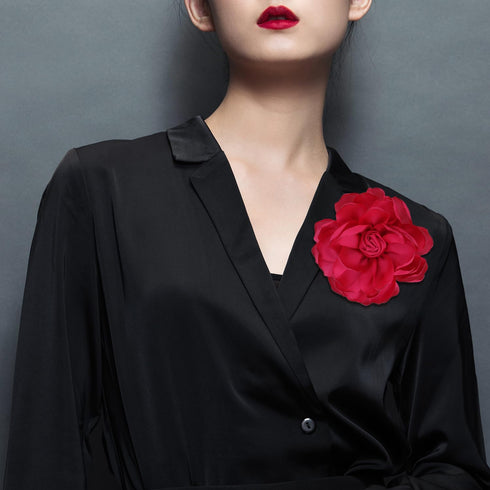 Flower Brooch, 3.94 Inch Large Big Rose Flower Brooches Satin Flower Brooch Pin Solid Color Flower Pins for Women Prom Wedding Clothes Dresses Acc...