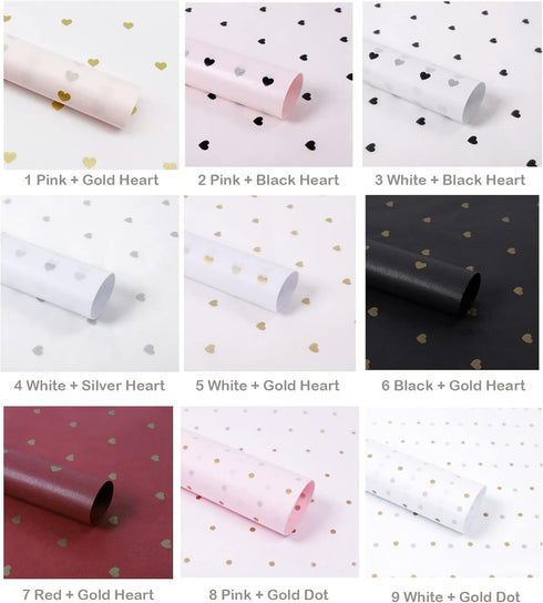 Black and White Tissue Paper, Heart Pattern Flowers Wrapping Paper Sheets Anniversary Bouquet Packaging Materials 28pcs Clothes Packing DIY Crafts...