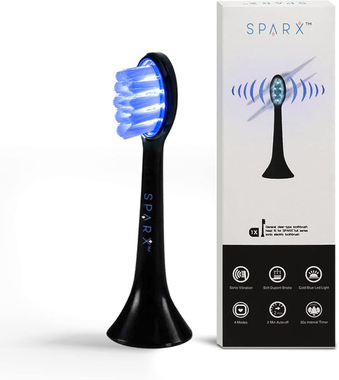 Sparx - Toothbrush Replacement Heads, Brush Heads with Blue Light Therapy for Gum Care, Replacement Brush Heads, Black, 1 Pack...