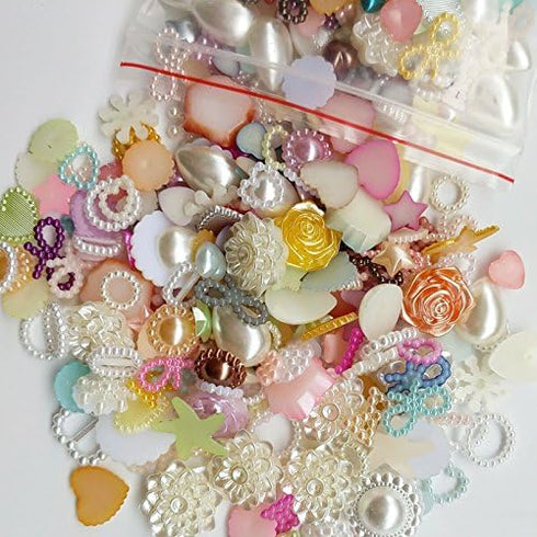 Chenkou Craft Random 100g/lot (Around 400pcs) 4-20mm Half Round Imitation Pearls Seastar Bow Rose Rhinestone Flat Back Pearl Bead Loose Beads (Mix...