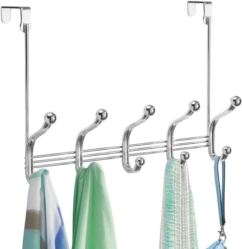 iDesign York Metal Over the Door Organizer, 5-Hook Rack for Coats, Hats, Robes, Towels, Jackets, Purses, Bedroom, Closet, and Bathroom, 15.28" x 5...