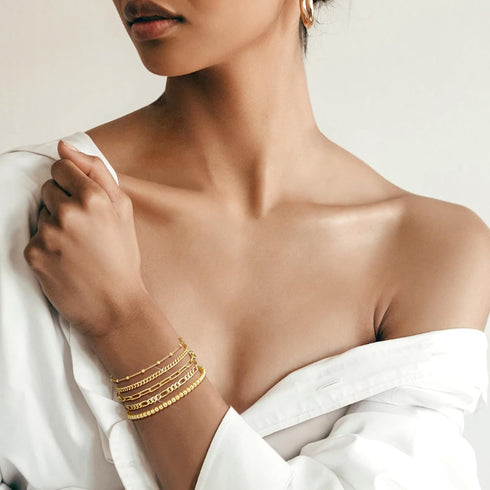 adoyi Gold Bracelets for Women, 14K Gold Plated Bracelet Stack Set Adjustable Stackable Bracelets Paperclip Chain Cuban Link Layered Waterproof Go...