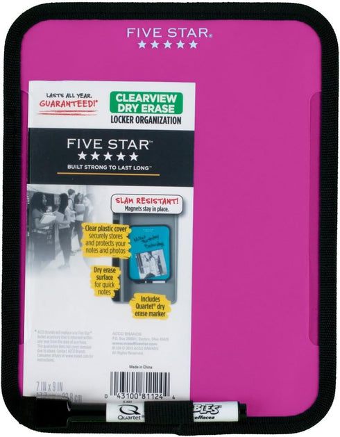Five Star Locker Accessories, Locker Dry Erase Board, Magnetic, Clearview, 7" x 9", Berry Pink/Purple (72644)...