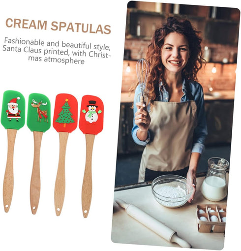 5pcs Cream Spatula Frosting Spatula Wooden Handles Silicone Baking Sheet Christmas Cake Decorating Spatula Christmas Rubber Spatula Cake Baking Sc...