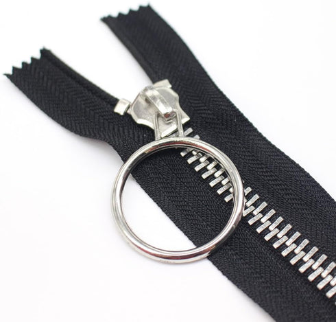 Meillia #10 40CM Large Shiny Nickel Metal Zippers Closed-end Black Heavy Duty Metal Zipper with Big Ring Pulls for Sewing, Bags, Handbags, Crafts,...
