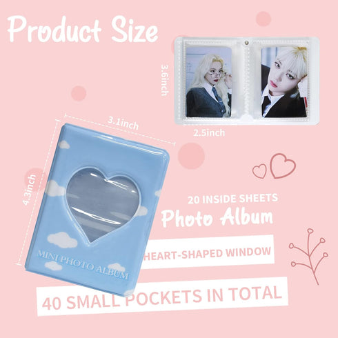 3 Inch Mini Photo Album for Fujifilm Instax Camera, Kpop Photocard Binder, Love Heart Hollow Photocard Holder Book, Business Card Book Holder, Pho...