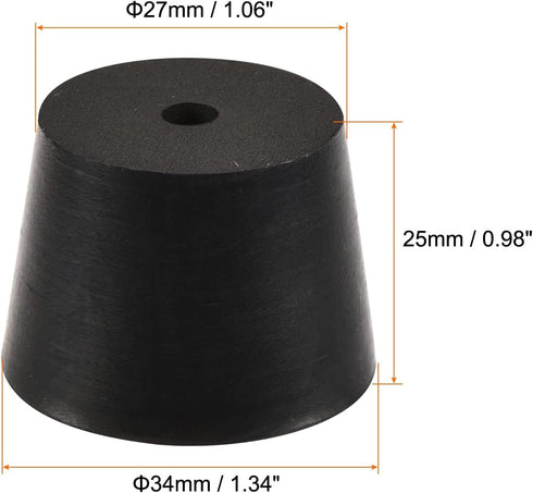 MECCANIXITY Rubber Tapered Plug 27mm to 34mm with Hole Test Tubes Bungs Stopper Black for Lab Home 3 Pieces...
