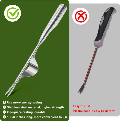 Garden Weeding Tool-Hand Weeder Tool- Leverage Base Design and V-Fork?One-Piece Stainless Steel Design for Greater Strength, Easy Weed Removal and...
