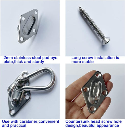 2 Sets Heavy Duty Hammock Hanging Kit,Stainless Steel Hammock Stands for Wall Ceiling Mount,Wall Ceiling Hook for Tree Swing Rope Hammock Chair Yo...