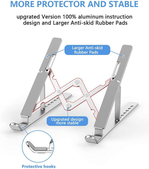 Laptop Stand, Adjustable Aluminum Foldable Portable Holder, Upgrade Whole Anti-Slip Silicone Pad, Laptop Riser for Desk Compatible with MacBook Ai...