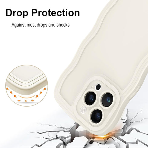 iPhone 13 Pro Max Case Camera Protection, Cute Wave Pattern Curly Girly Caseative Shockproof Protective Design for Women Girls, Soft TPU Rubber Ph...