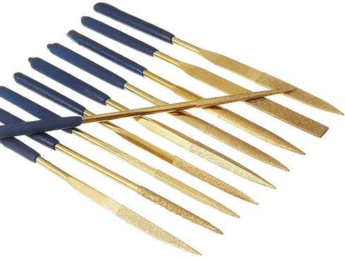 10pcs Titanium Finish Diamond Needle File Set, 3 x 140mm Mini Jewelers File Set Metal File Tool for Jewelers Glass Wood Carving Craft...