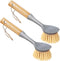 2 Pack Kitchen Dish Brush, Bamboo Handle Dish Scrubber Built-in Scraper, Multi-Function Scrub Brush for Dishes,Pans,Pots, Kitchen, Bathroom (Gray)...