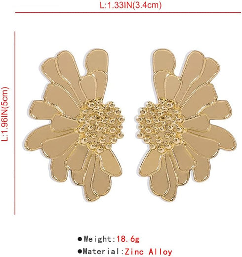 Large Flower Dangle Drop Earrings for Women Unique Charm Gold Tone Stud Earrings for Girls Chic Floral Statement Earrings for Party, Wedding, Shop...