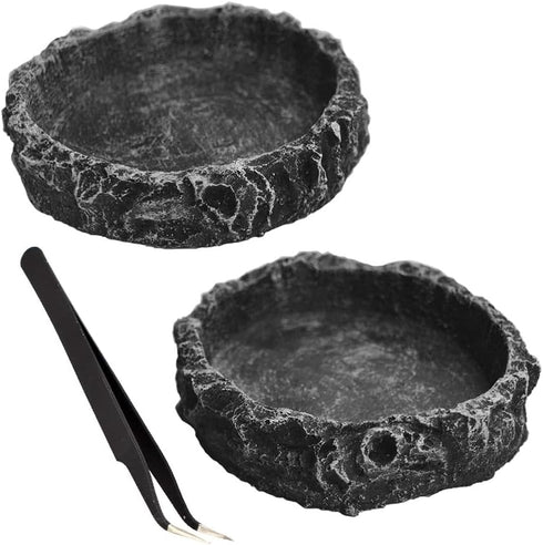 2PCS Reptile Water Dish Food Bowl Set Reptile Feeder Food and Water Dish with Feeding Tweezers Tong for Leopard Gecko Lizard Frog Snake Chameleon ...