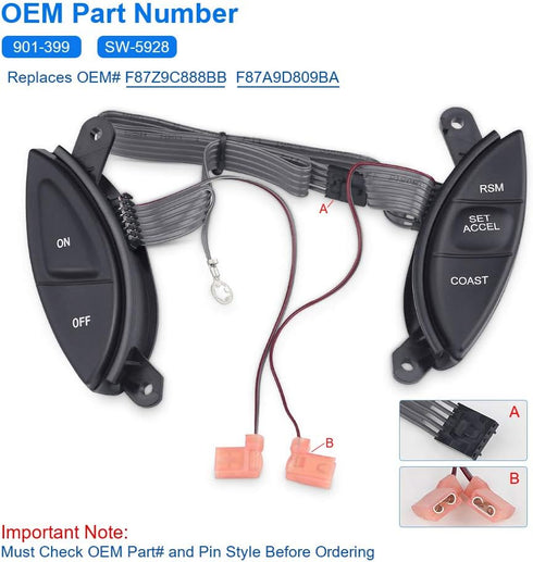 Cruise Control Switch Buttons Steering Wheel Mounted Compatible with 1998-2003 Ford Ranger Explorer F150 Mercury Mountaineer Mazda B3000 Replaceme...