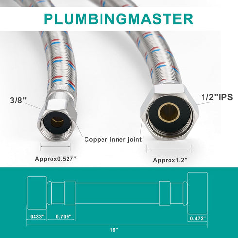 AULLEND Faucet Supply Lines,3/8" Comp x 1/2" FIP Braided Stainless Steel Faucet Water Supply Lines for Bathroom Kitchen Sink Faucet 2Pcs (40mm)...