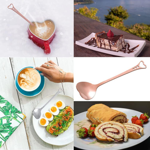 jinyatu Stainless Steel Dessert Spoon Creative Cute Heart Shaped Espresso Spoons Kitchen Accessory for Cake Tea Sugar Ice Cream Fruit 8 pieces (ro...