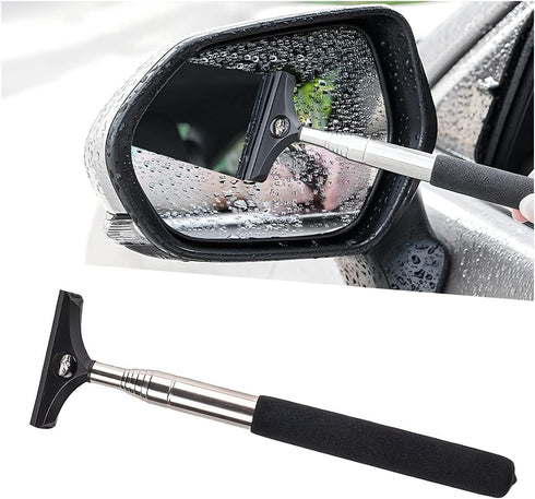 8sanlione Car Rearview Mirror Wiper, American Flag Telescopic Auto Mirror Squeegee Cleaner, Glass Mist Cleaning Tool with Retractable 98cm Handle,...