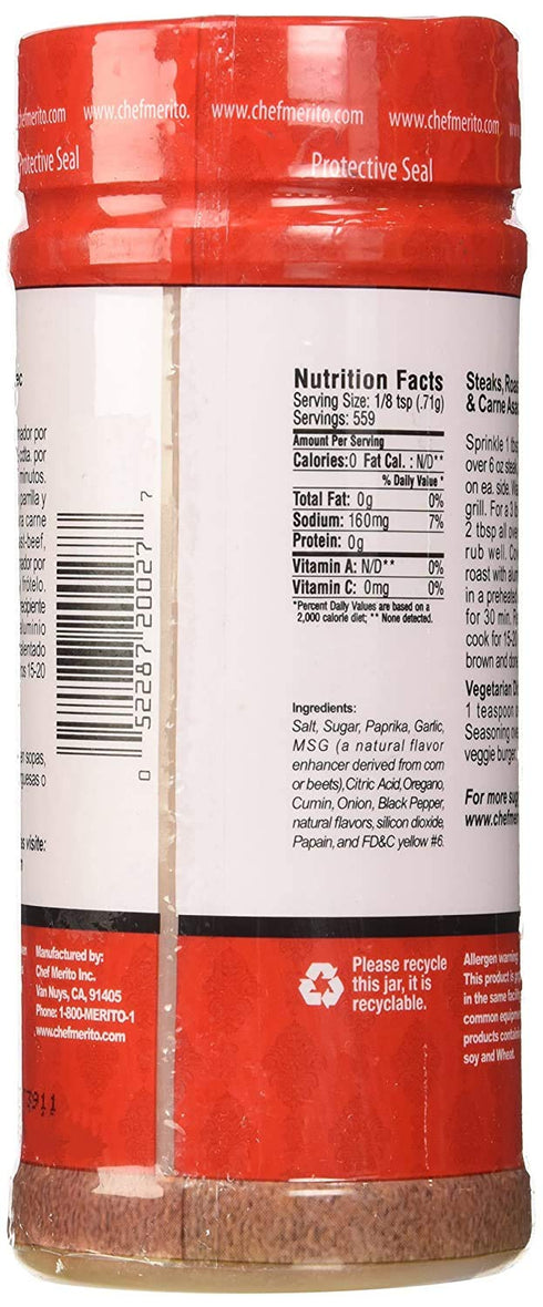 Chef Merito Steak & Meat Seasoning Powder Carne Asada & Bistec 14 oz, Pack of 2 | Chicken Nuggets, Thighs, Steak Seasoning, Grilled, Meat Seasonin...