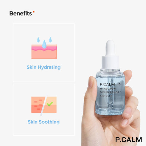 P.CALM Hyaluron Doubleshot Ampoule 30ml | Vegan Deep Hydrating Facial Serum with Hyaluronic Acid, Gryceryl Glucoside, Centella Asiatica for Sensit...