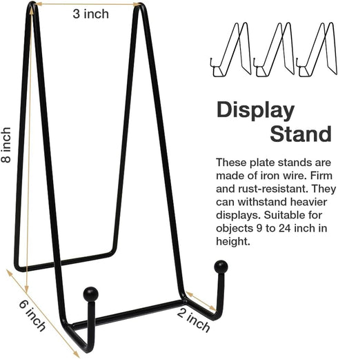 3 Pack 8 Inch Large Plate Stands for Display, Metal Black Plate Holder Display Stand, Book Display Stand for Book, Photo Easel, Decorative Plates...