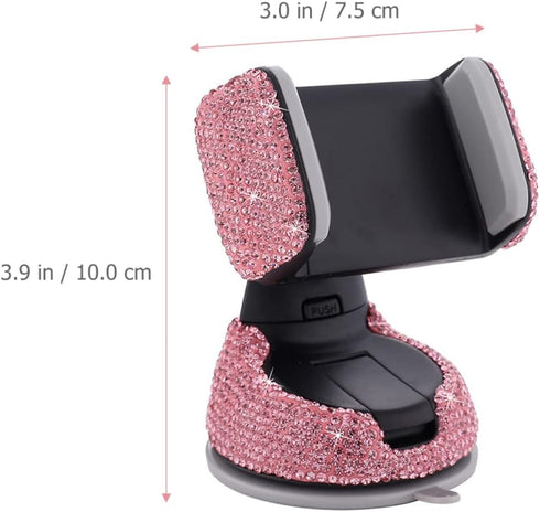 Pink Car Accessories, Pink Phone Holder For Car, Car Phone Holder,Rhinestone Bling Crystal Car Phone Mount,with One Air Vent Base...