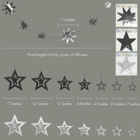 Cheerland Glitter Black Silver Party Decorations Star Garlands Starry Night Streamers Hanging Stars Birthday Twinkle Little Star Moon Decorations ...