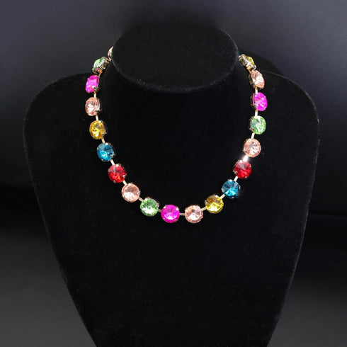 JNF Colorful Crystal Rhinestone Choker Collar Necklace For Women Twisted 3 Strand Statement Necklace Trendy Sparkly Gold Neck Chain Wedding Bridal...