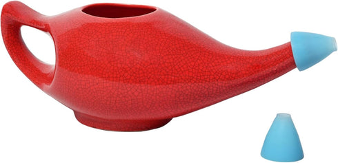 HealthGoodsIn Premium Handcrafted Durable Ceramic Neti Pot, Nasal Cleansing, Dishwasher Safe with 2 Silicone Nozzle Tip, Holds 225 Ml. - Crackle P...